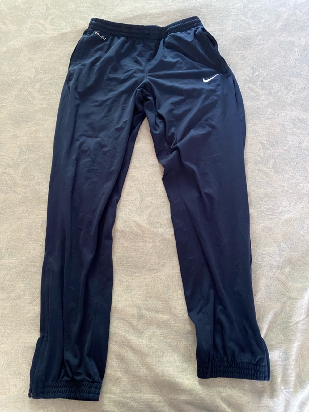 Nike Navy Athletic Track Pants with White Swoosh